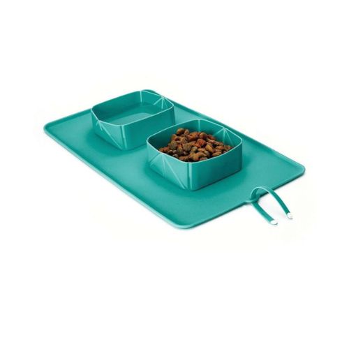Alfombra Antideslizante con Tazas para Alimento La Gotera de Silicon Plegable Verde L1530V