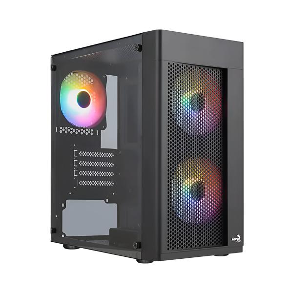 CASE GAMING AEROCOOL HEXFORM G-BK-V2 MINI TORRE ATX PANEL LATERAL DE VIDRIO TEMPLADO 3 VENTILADORES FRGB 120MM NEGRO ACCS-PV390