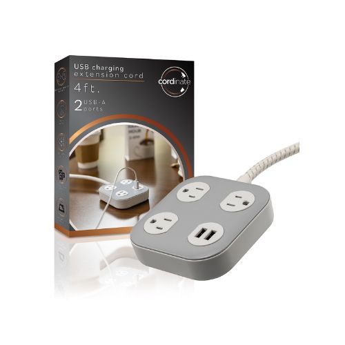 Regleta Eléctrica Cordinate 3 Tomas 2 Puertos Gris 78847
