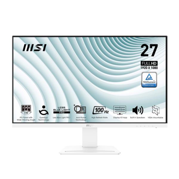 MONITOR MSI PRO MP273AW PLANO 27" 1920 X 1080 IPS 100HZ FREESYNC HDMI Y DISPLAYPORT 9S6-3PB4CH-088 BLANCO