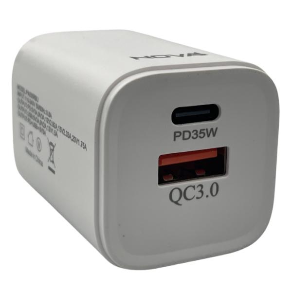 CARGADOR NOVA PA035RBU001C 35W 1 PUERTO USB-C Y 1 PUERTO USB-A CARGA RAPIDA