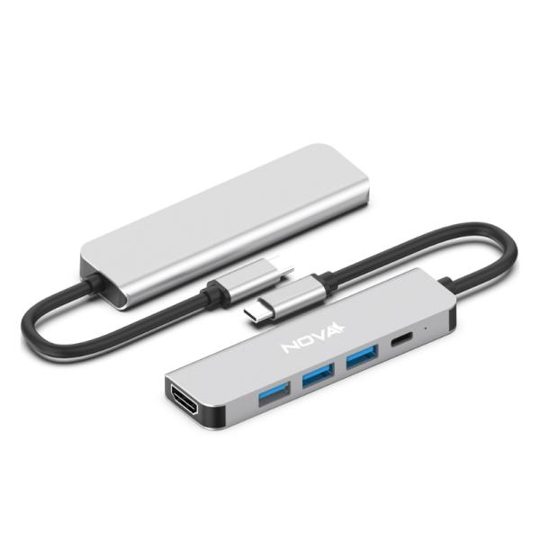 HUB NOVA FAA382CU 5 EN 1 USB-C 1 PUERTO USB-A 3.0 2 PUERTOS USB-A 2.0 1 PUERTO USB-C Y 1 PUERTO HDMI 4K