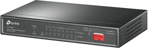 TP-link switch omada de escritorio de 9 puertos a 10 / 100Mbps con 8 puertos PoE+ - TL-SF1009P