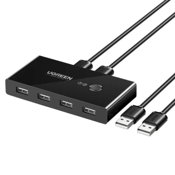 HUB KVM UGREEN US216 DE 2 ENTRADAS Y 4 SALIDAS CON 6 PUERTOS USB-A 480MBPS INCLUYE DOS CABLES USB-A 2.0 30767