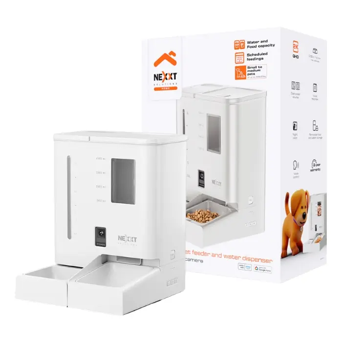 Dispensador de Alimento y Agua Inteligente Nexxt Solutions Cámara 2K Wi-Fi Blanco NHA-P710