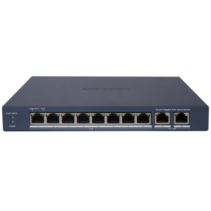 SWITCH HIKVISION DS-3E1510P-EI/M(O-STD) (E) 10 PUERTOS (8 GIGABIT POE + 2 GIGABIT RJ45) 1 GBPS SMART MANAGED