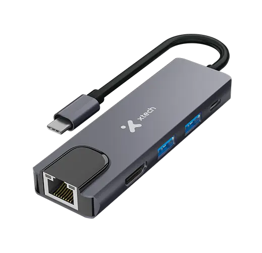 Xtech - Hub - 5 puertos - 5-in-1 USB-C® RJ-45 XTC-5
