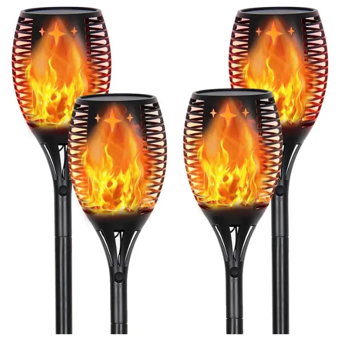 Lampara Solar Para Jardin American Electric C/Soporte Tipo Antorcha Luz Cálida Set 4PCS FM-HBD-12D