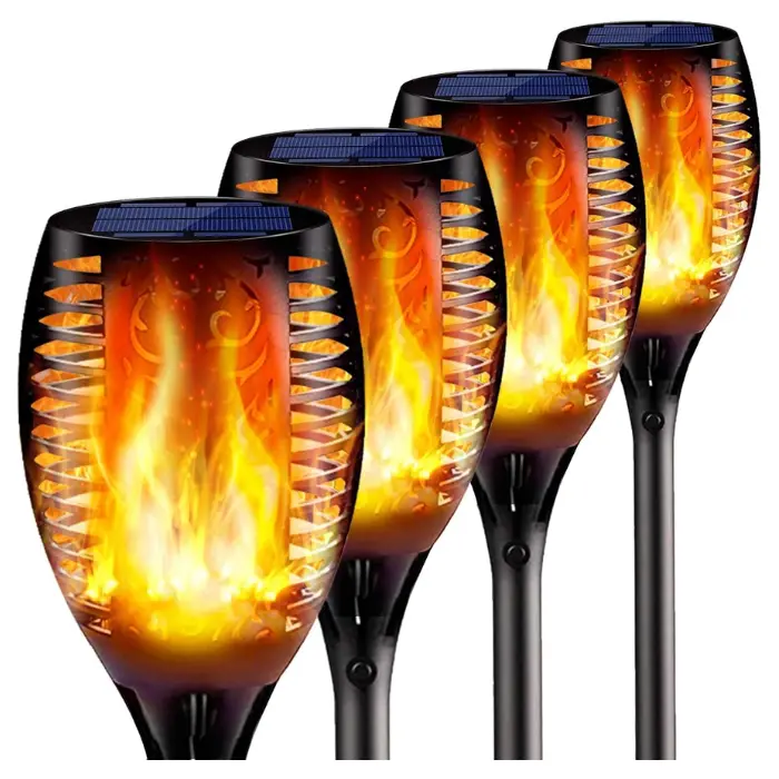 Lampara Solar Para Jardin American Electric C/Soporte Tipo Antorcha Luz Cálida Set 4PCS C/USB FM-HBD-96D