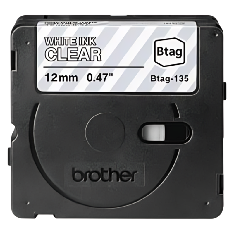 CINTA DE ETIQUETADO BROTHER BTAG135 12MM X 4M COMPATIBLE CON P-TOUCH BLANCO SOBRE FONDO TRANSPARENTE