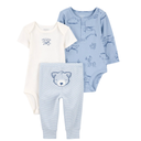 Conjunto 3 piezas con diseño de osito en tonos azul suave