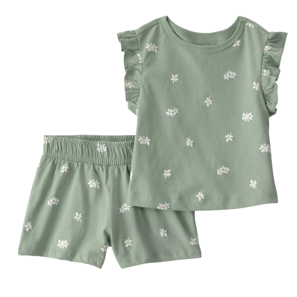 Conjunto short beige con blusa floral para bebé niña