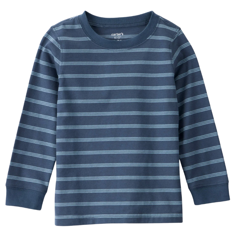 Camiseta manga larga a rayas azul para niño