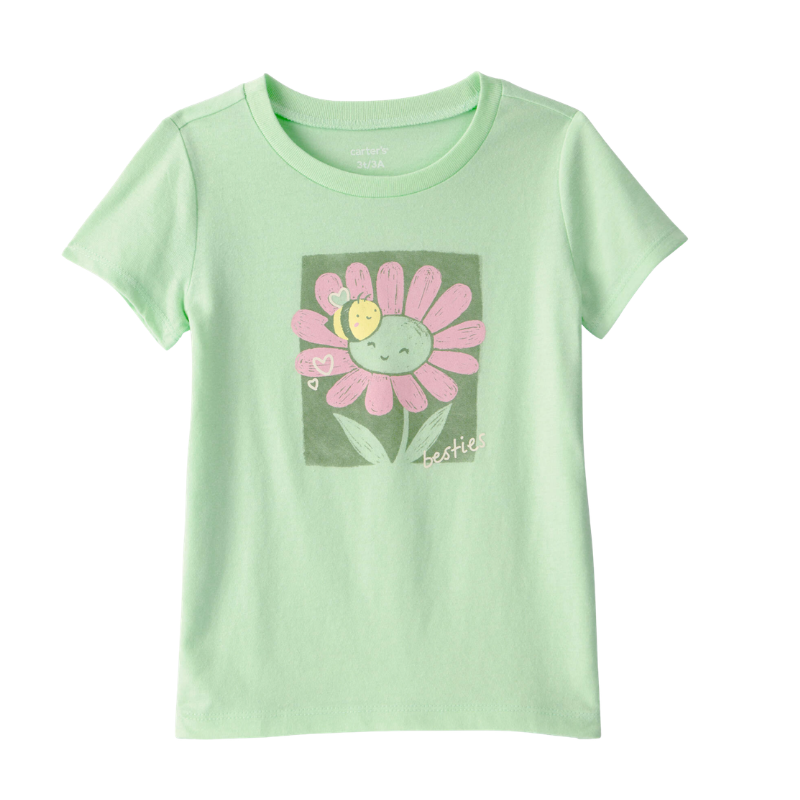 Camiseta verde con flor para niña