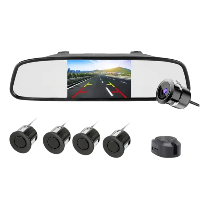 Set de Retrovisor Status PS 1018 4.3″ Cámara de Reversa/Sensores/Bocina de Aviso Negro