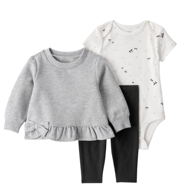 Conjunto 3 piezas bebé niña suavecito con lazo 🤍