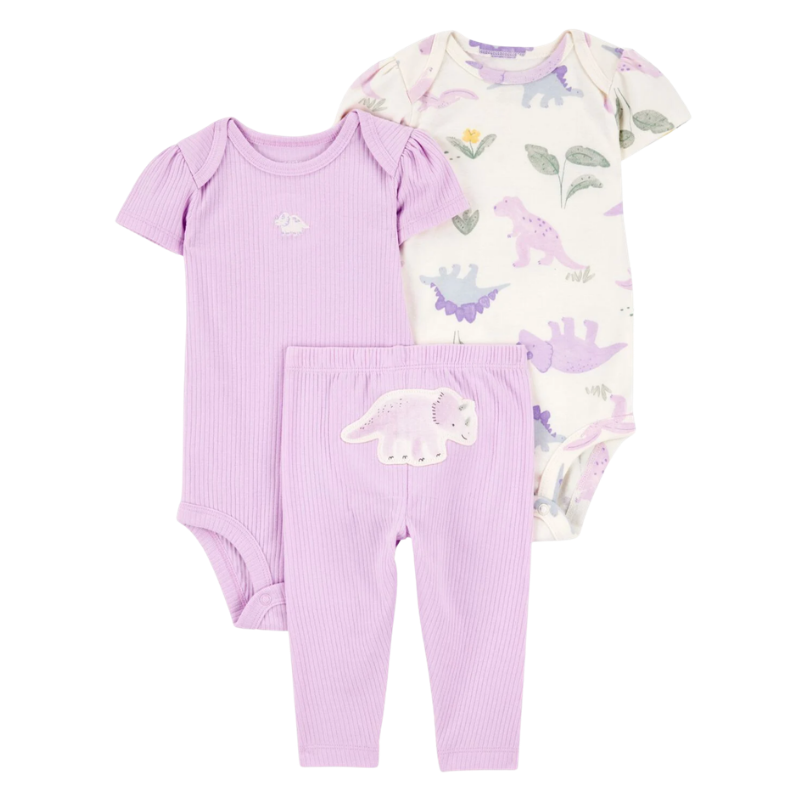 Conjunto bebé niña 3 piezas dinosaurios lila 🦕💜