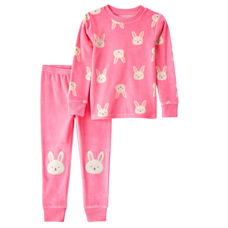 Pijama rosada tela afelpada suave con conejitos  🐰💗
