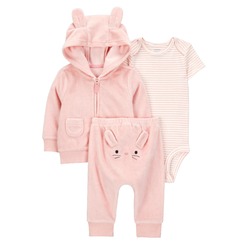 Conjunto bebé niña 3 piezas con hoodie conejito rosado 🐰💗