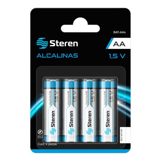 4 PILAS ALCALINAS Steren TIPO AA 1.5V BAT-AA4
