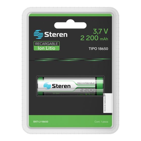 BATERIA RECARGABLE Steren LI-ION 2200mAh 18651 BAT-LI-18650