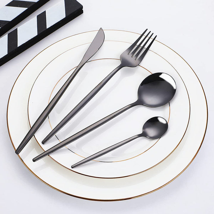 Set de cubiertos de acero negro B08MQ1
