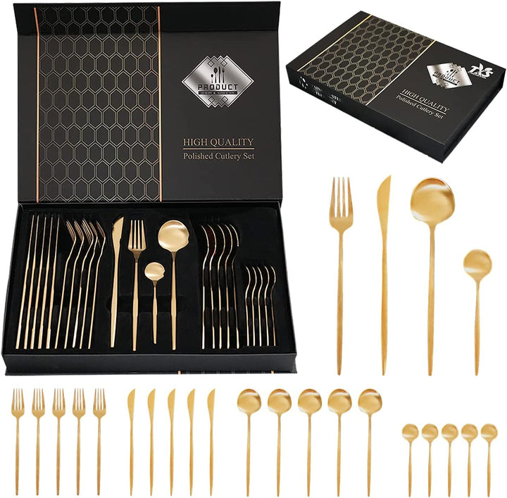 Set de cubiertos de acero dorado B08MQ2