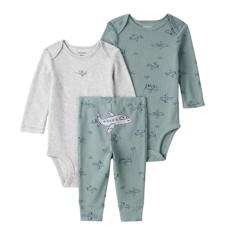 Conjunto 3 piezas avioncitos para bebito ✈️💚
