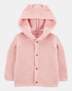 Cardigan tejido con capucha rosado para bebé 💗🧶