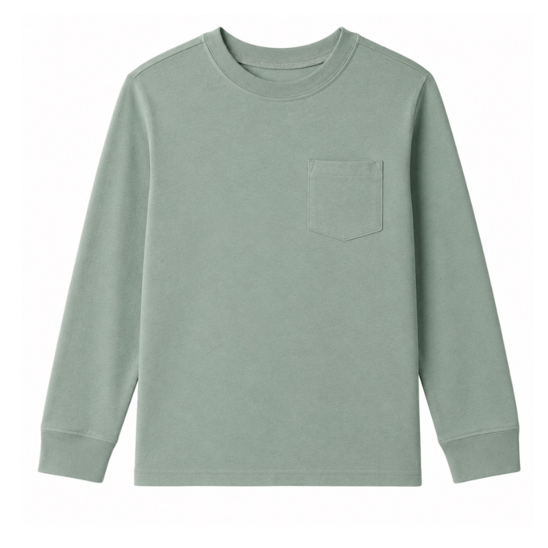 Camiseta manga larga verde con bolsillo para niño