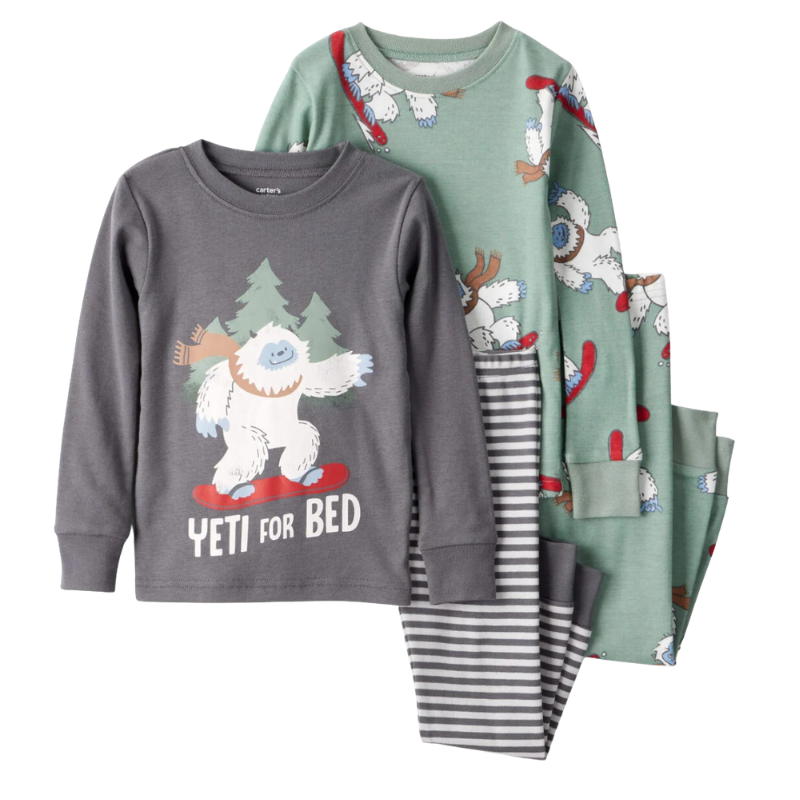 Pijama 4 piezas 100% algodón con estampado de Yeti para niño