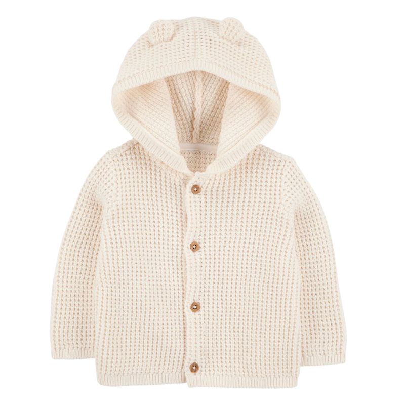 Cardigan tejido con capucha blanco para bebé