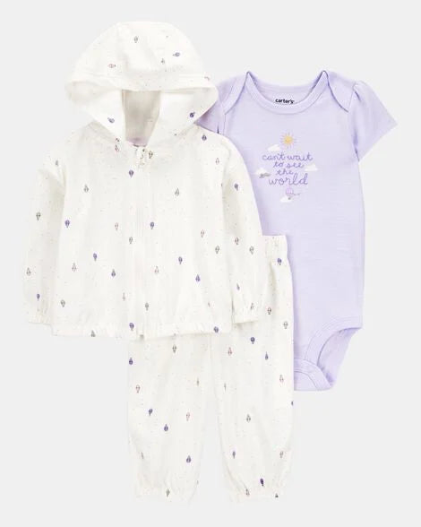 Conjunto Carter’s 3 piezas para bebita con globitos en tonos pastel 💜🎈