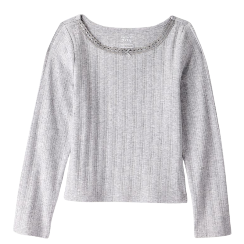 Blusa acanalada pointelle de manga larga para niña