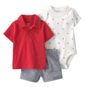 Set de 3 piezas con polo rojo y short para bebito