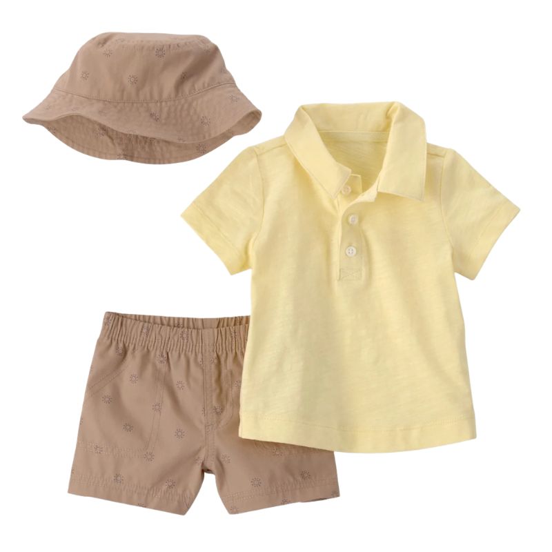Conjunto de 3 piezas con camiseta tipo polo, short y sombrero para bebito