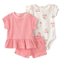 Conjunto de 3 piezas con blusa, mameluco y short para bebita