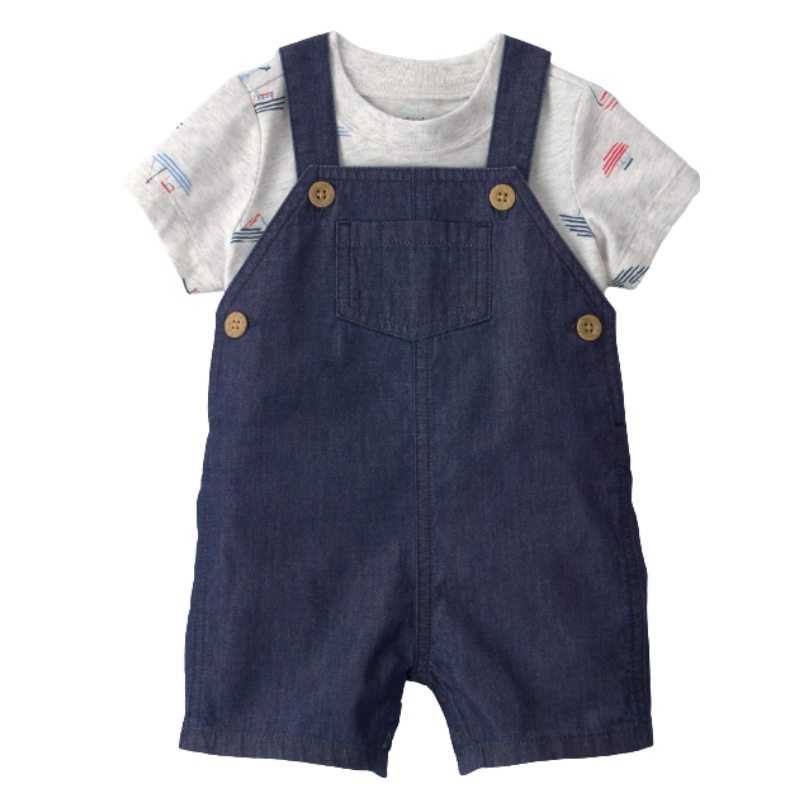 Conjunto de 2 piezas con overol corto y camiseta para bebito