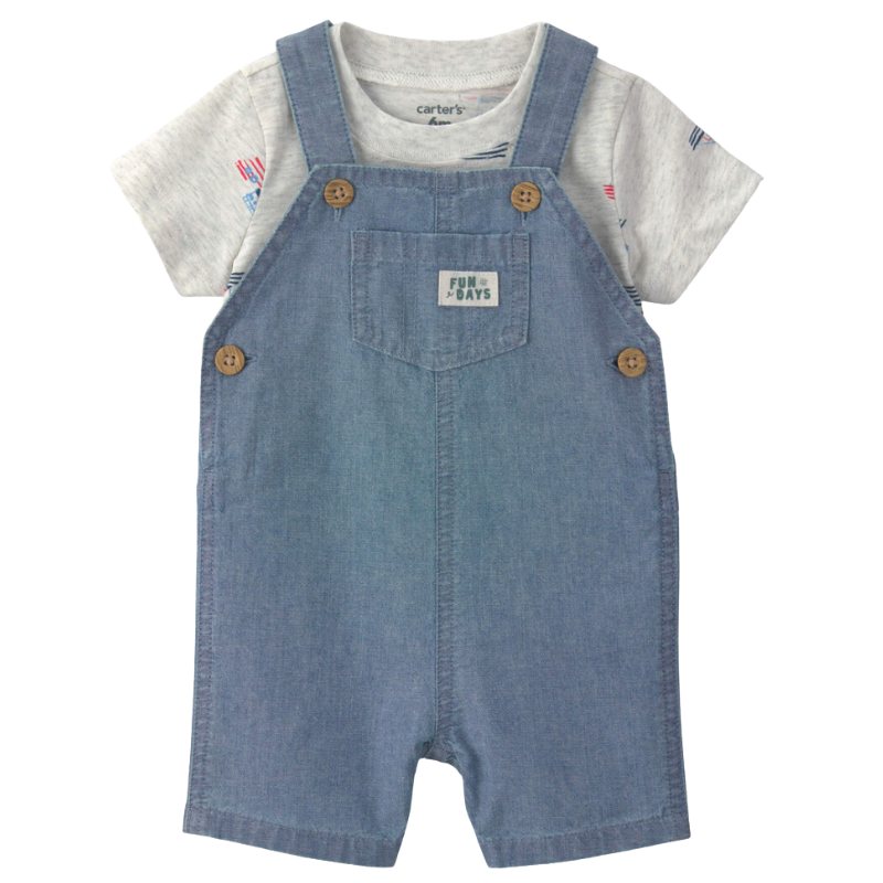 Conjunto de 2 piezas con overol de chambray para bebito