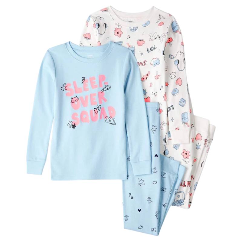 Pijama de 4 piezas de algodón para niña Sleepover Squad