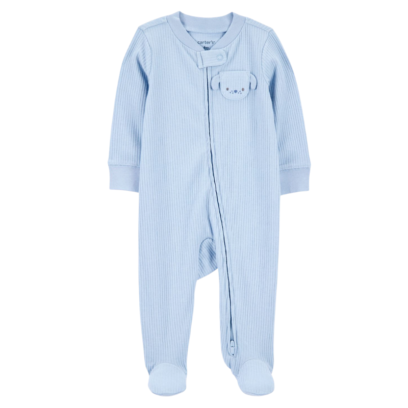 Pijama 1 pieza con cierre de doble vía y bolsillo de perrito para bebé