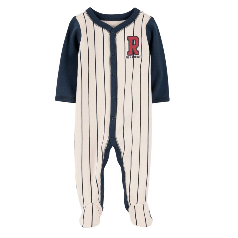 Pijama entera de algodón con broches y diseño de béisbol para bebé