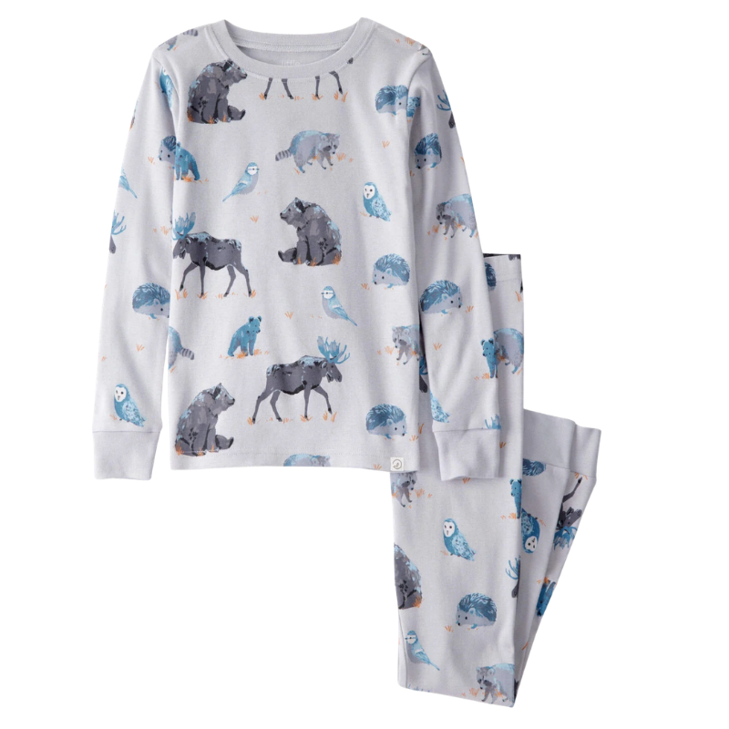 Pijama de 2 piezas de algodón orgánico con estampado de bosque para niño