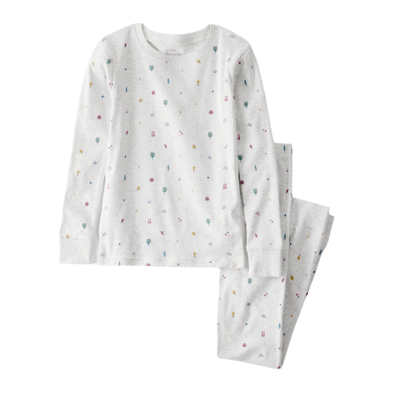 Pijama de 2 piezas de algodón orgánico con estampado de bosque para niña