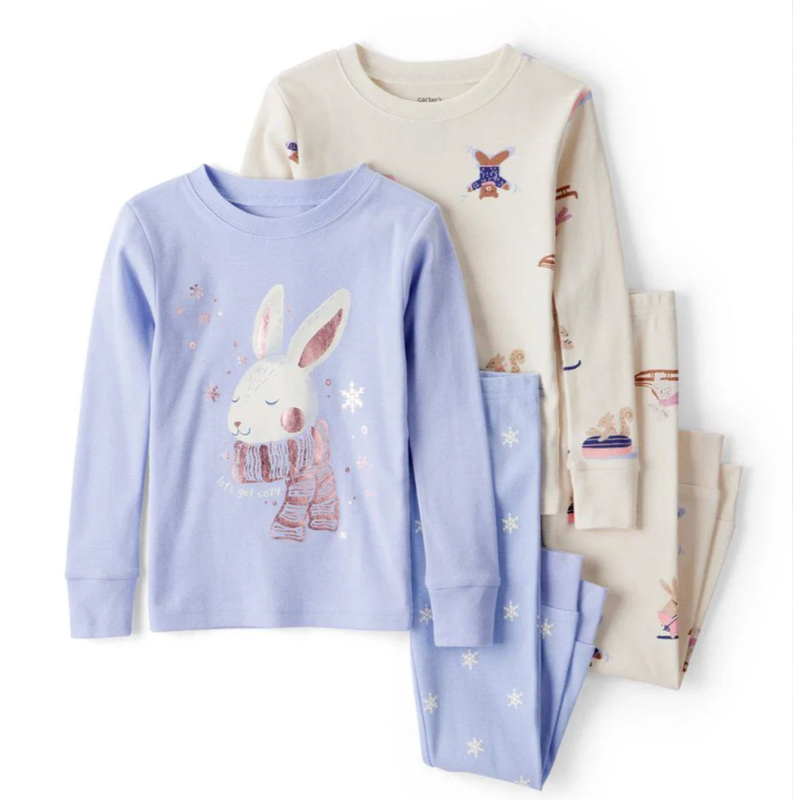 Pijama 4 piezas de algodón con conejita para niña