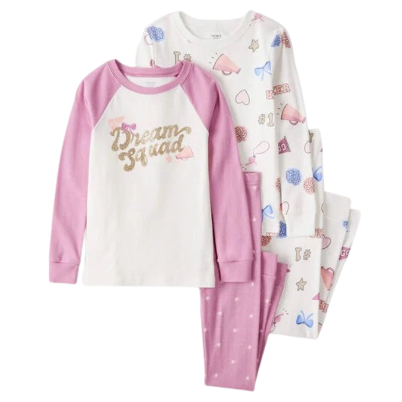 Pijama de 4 piezas de algodón para niña