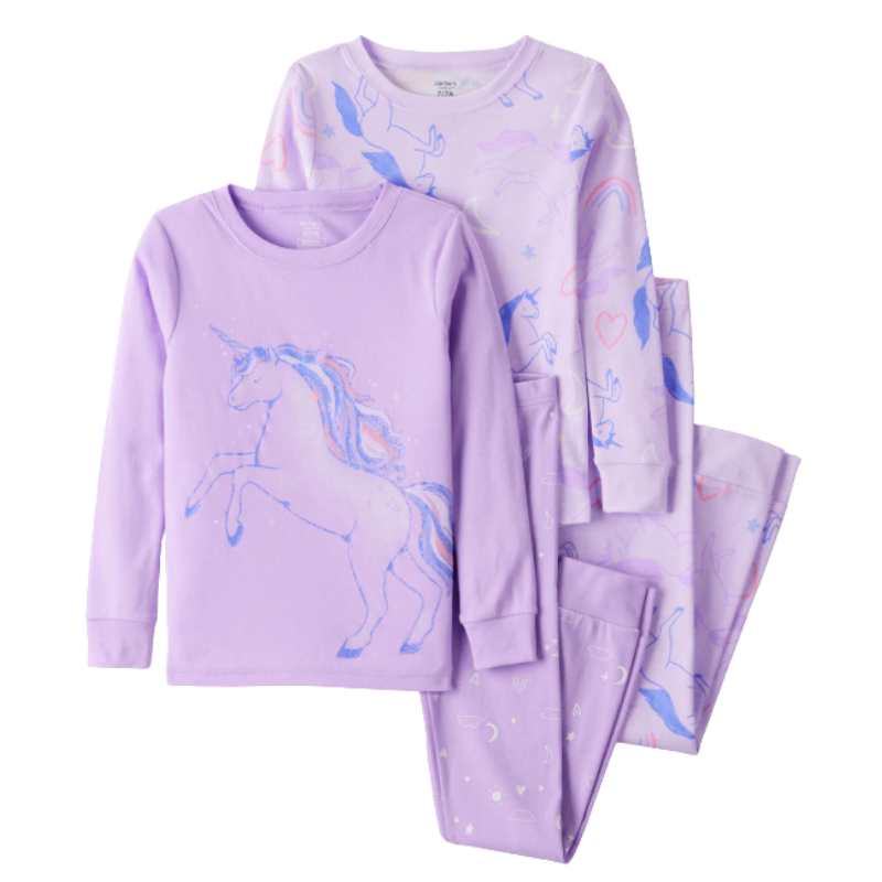 Pijama de 4 piezas de algodón para niña