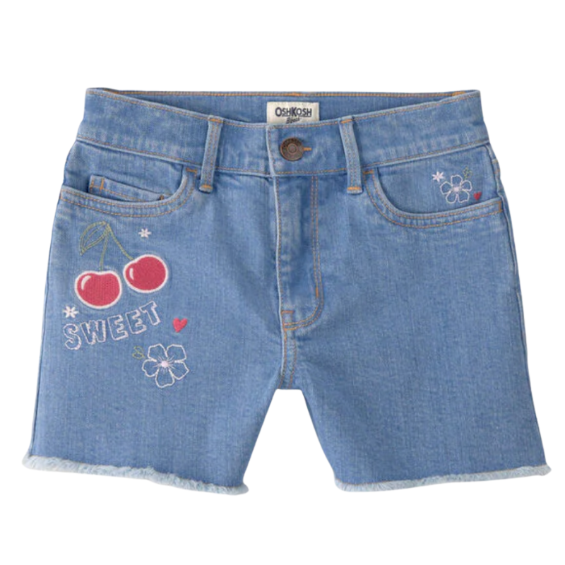 Short de mezclilla para niña con bordado de cerezas