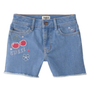 Short de mezclilla para niña con bordado de cerezas