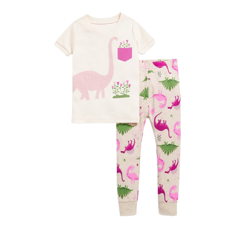 Pijama de 2 piezas estampada de dinos para niña